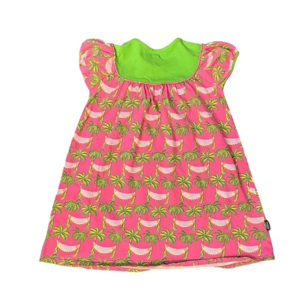 Simply Southern Girls' 4T Palm Tree Hammock Knee Length Dress vacation cruise‎